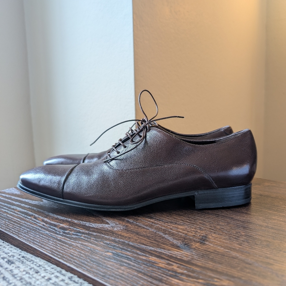 Salvatore Ferragamo Brown Leather Cap Toe Brogue Oxford Dress Shoes